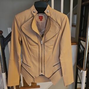 G.I.L.I. Convertable Genuine Leather Jacket Size 2 NWOT Blush/Tan (Fawn).